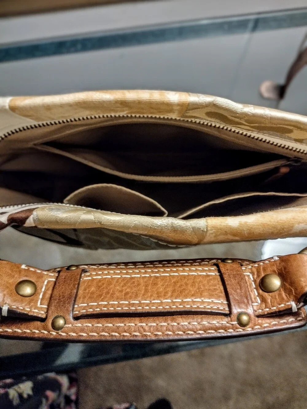 Vintage Coach Carly 10814 Tan, Gold Patchwork Hobo Shoulder Bag with Hangtag